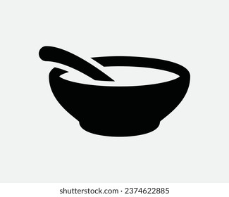 Food Bowl Icon Soup Cereal Spoon Cooking Kitchen Meal Restaurant Dish Plate Breakfast Lunch Dinner Black White Outline Shape Sign Symbol EPS Vector