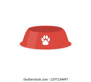 Cuenco de comida para mascotas, Dog trata el diseño del logo. Comida seca para perros o gatos en tazón de plástico rojo. Comida para mascotas húmedas y secas, Alimentos para gatos y perros, diseño vectorial e ilustración.