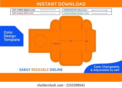 Food box, cake box, gift box with window dieline template and 3D box