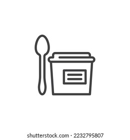 Icono de la línea de cuchara y de la caja de alimentos. Elimine el símbolo de estilo lineal del contenedor de alimentos para el concepto móvil y el diseño web. Icono del vector de contorno de la caja de almuerzo. Símbolo, ilustración del logotipo. Gráficos vectoriales