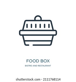 food box thin line icon. food, container linear icons from bistro and restaurant concept isolated outline sign. Vector illustration symbol element for web design and apps.