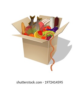 Food in box Vector flat cartoon ill