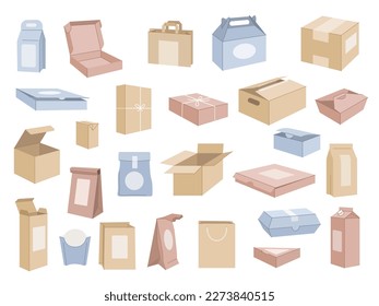 Food boxes. Cardboard product containers for drink sushi rice fast food packages recent vector templates