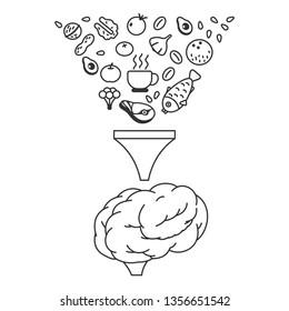 Food for the brain vector concept linear illustration isolated on white background.