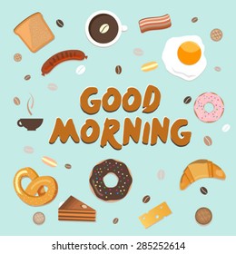food breakfast illustration vector background. good morning illustration.