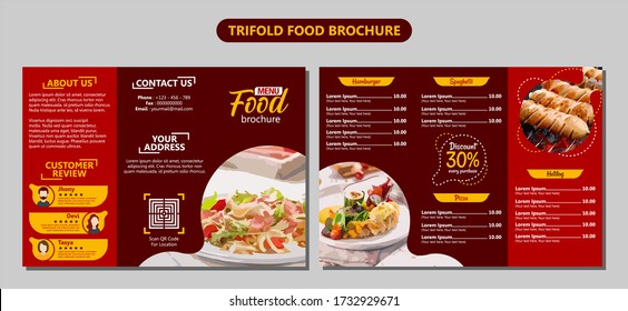 Food Brochure Trifold Red Background List Menu