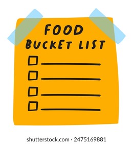 Food bucket list. Graphic design. Vector design. Illustration on orange background.
