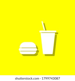 Food, burger, cup white icon with shadow