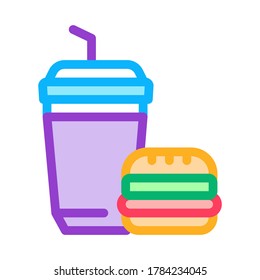 Food Burger And Drink Cup Icon Vector. Food Burger And Drink Cup Sign. Color Symbol Illustration