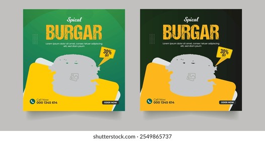 Hamburguesa de alimentos en las redes sociales Anuncio post Ilustración vectorial, Instagram para la promoción de alimentos simple, Plantilla para la promoción de negocios, Hamburguesa 