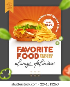 Food burger social media post design template