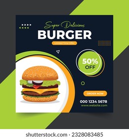 Food Burger social media post or web banner template design. Burger social media post vector illustration 