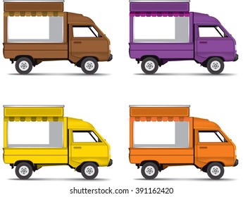  food bus with awning isolated on white background, copy space for your logo, text or message