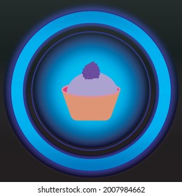 Food button, Cupcake, Bakery icon on blue and black button vector illustration in black background for food choice maschine or web buttons collection banner