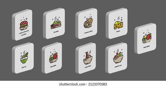 Food button linear icons. Proper nutrition icons set. Vector illustration.