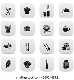 Food buttons,Black version,on white background,vector