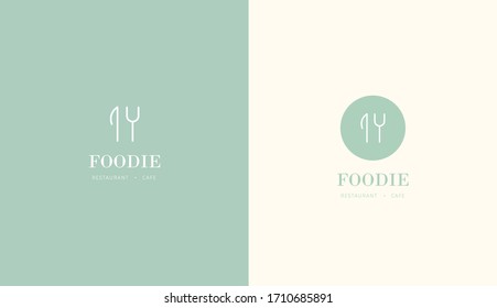 food cafe restaurant logo. chef hat design in green color 