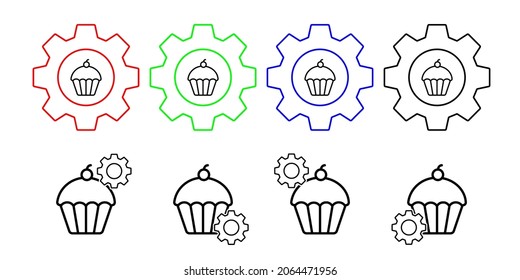 Food cake cherry vector icon in gear set illustration for ui and ux, website or mobile application