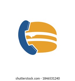 Food call logo design. Burger delivery logo concept. Hamburger and handset icon.