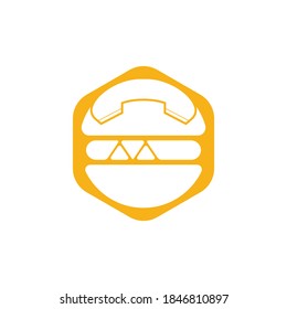 Food call logo design. Burger delivery logo concept. Hamburger and handset icon.