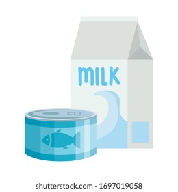 food in can with box milk isolated icon vector illustration design