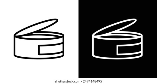 Food can icon set. Open metal product vector symbol. Travel chicken container sign. Preserved fish steel icon.