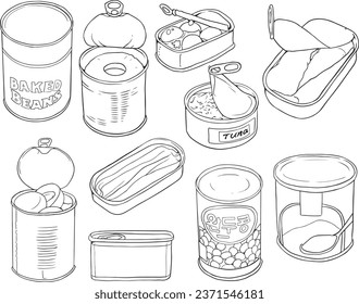 Food Cans. line vector set 