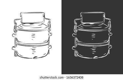 Food carrier, hand drawn sketch vector, isolated black and white graphic design illustration.