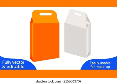 Food carry bag with handle, paper Box type bag dieline template