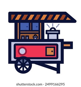 Food cart or gerobak makanan colorful icon illustration isolated on square white background. Simple flat outlined cartoon art styled drawing.