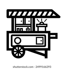 Food cart or gerobak makanan icon illustration isolated on square white background. Simple flat outlined cartoon art styled drawing.