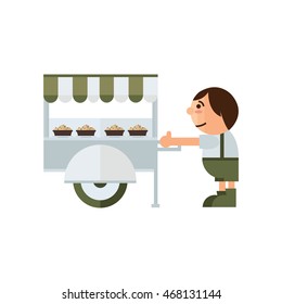 food cart icon cartoon  green, brown color