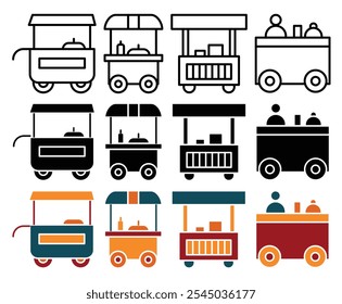 Food cart icon collection on white background