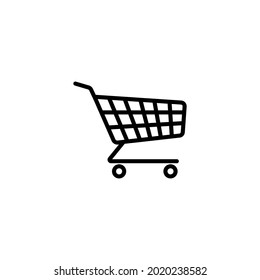 Food cart icon. Symbol of a grocery store or supermarket. Shop trolley. Black outline vector icon isolated on a white background.