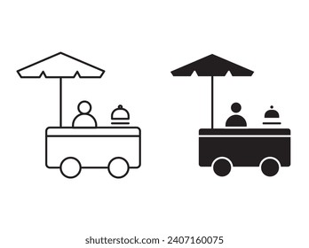 food cart icon vector line logo art icon mark. vendor wheel push cart  outline drawing set
