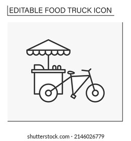Food cart line icon. Commercial bicycle for sell tasty street food. Mobile retail outlet. Food truck concept. Isolated vector illustration. Editable stroke svg