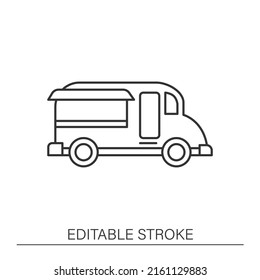 Food cart line icon. Mobile autobus for preparing and selling street food.Food truck concept. Isolated vector illustration. Editable stroke