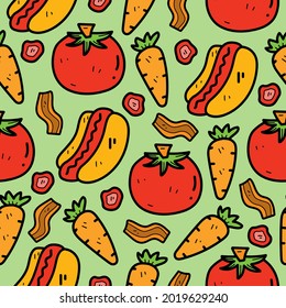 food cartoon doodle pattern design for background, wallpaper, clothes, stickers and more