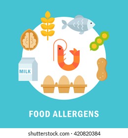 Food Causing Allergy Or Allergens Flat Illustration