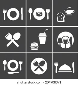 Food Center, Food Court,fork And Spoon Icon Set