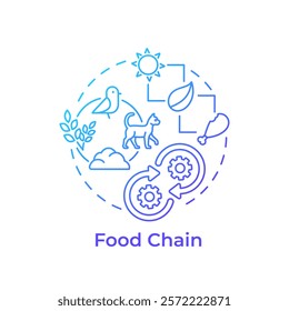 Food chain blue gradient concept icon. Ecological balance. Flow of energy within ecosystems. Predator and prey. Round shape line illustration. Abstract idea. Graphic design. Easy to use in article