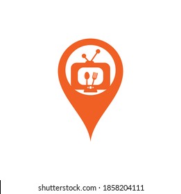 Food Channel map pin shape Logo Template Design Vector. Cook Channel TV Logo Design Template Inspiration
