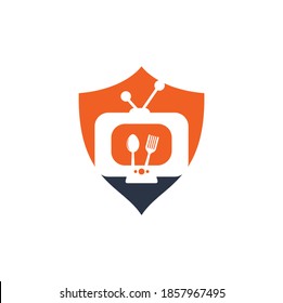 Food Channel shield shape Logo Template Design Vector. Cook Channel TV Logo Design Template Inspiration