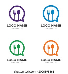 food and chat logo design with flat colorful style