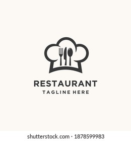 Koch-Koch, Hut mit Gabelschnurmesser Küche Restaurant Café Logo Design Symbol Vektorgrafik Vorlage