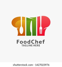 Food chef logo design in hat chef element
