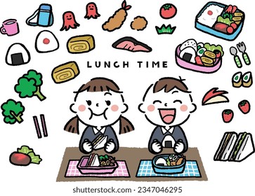Food and children's frame illustration material