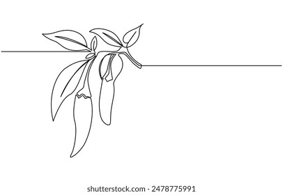 Food chili pepper icon. Simple illustration of food chili pepper vector icon for web design isolated on white background, Chili vegetable in continuous line art drawing style. Chili plant minimalist