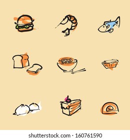 Food Chinese brush icon set 