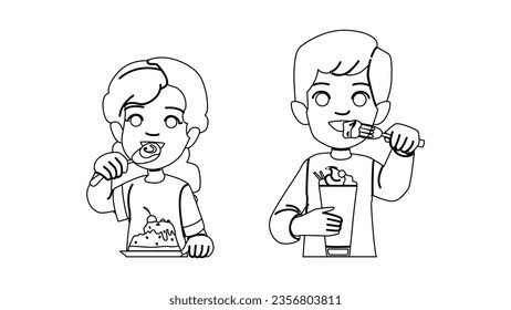 food chocolate dessert kid vector. sweet candy, child delicious, eat happy food chocolate dessert kid character. people black line illustration